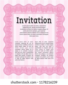 Pink Vintage invitation. Sophisticated design. With guilloche pattern and background. Customizable, Easy to edit and change colors. 