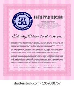 Pink Vintage invitation. Sophisticated design. Detailed. Complex background. 