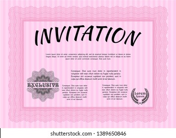 Pink Vintage invitation. Sophisticated design. Customizable, Easy to edit and change colors. With background. 