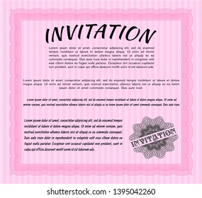 Pink Vintage invitation. Sophisticated design. Customizable, Easy to edit and change colors. With great quality guilloche pattern. 