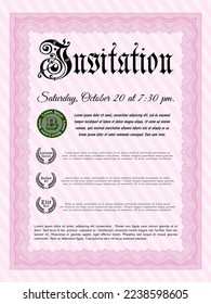 Pink Vintage invitation. Superior design. Easy to print. Vector illustration. 