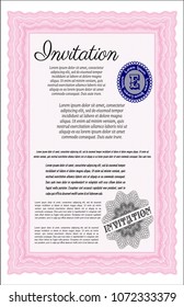 Pink Vintage invitation template. Artistry design. Vector illustration. Complex background. 