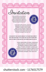 Pink Vintage invitation template. Artistry design. Detailed. With complex background. 