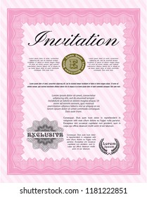 Pink Vintage invitation template. Artistry design. Customizable, Easy to edit and change colors. With complex background. 