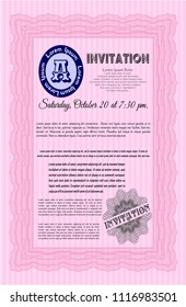 Pink Vintage invitation template. With background. Money design. Detailed. 