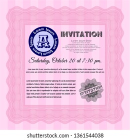 Pink Vintage invitation template. With background. Detailed. Money style design. 