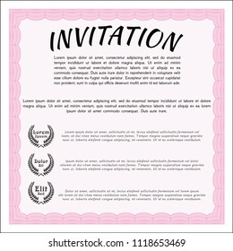 Pink Vintage invitation template. Beauty design. Vector illustration. With linear background. 