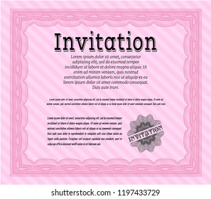 Pink Vintage invitation template. Beauty design. Detailed. With background. 