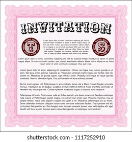 Pink Vintage invitation template. Complex background. Vector illustration. Money Pattern design. 