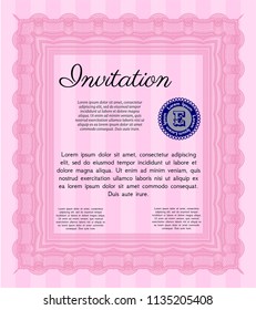 Pink Vintage invitation template. Complex background. Money style design. Vector illustration. 