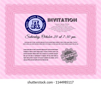 Pink Vintage invitation template. Complex background. Superior design. Customizable, Easy to edit and change colors. 