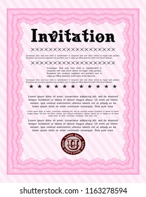 Pink Vintage invitation template. Complex background. Detailed. Cordial design. 