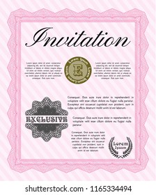 Pink Vintage invitation template. With complex linear background. Beauty design. Vector illustration. 
