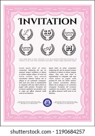 Pink Vintage invitation template. Complex background. Detailed. Beauty design. 