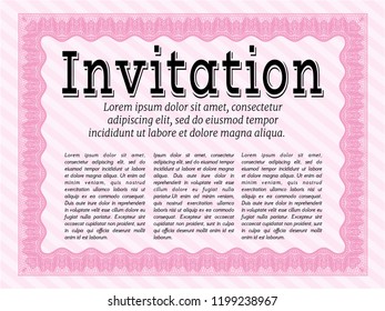 Pink Vintage invitation template. With complex linear background. Customizable, Easy to edit and change colors. Lovely design. 