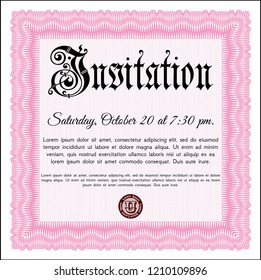 Pink Vintage invitation template. Complex background. Money design. Detailed. 