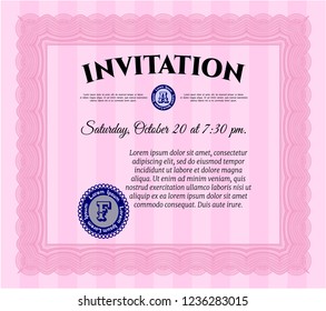 Pink Vintage invitation template. With complex linear background. Customizable, Easy to edit and change colors. Beauty design. 