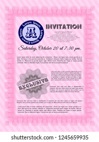 Pink Vintage invitation template. Complex background. Perfect design. Customizable, Easy to edit and change colors. 