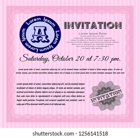 Pink Vintage invitation template. With complex background. Money design. Detailed. 