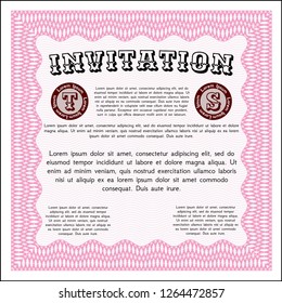 Pink Vintage invitation template. With complex background. Detailed. Modern design. 