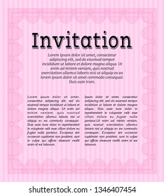 Pink Vintage invitation template. With complex background. Retro design. Detailed. 