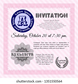 Pink Vintage invitation template. With complex background. Money style design. Detailed. 