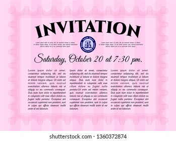Pink Vintage invitation template. With complex background. Artistry design. Customizable, Easy to edit and change colors. 
