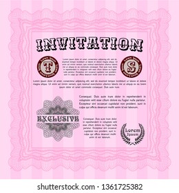 Pink Vintage invitation template. With complex background. Modern design. Detailed. 