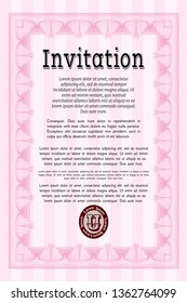 Pink Vintage invitation template. Complex background. Superior design. Customizable, Easy to edit and change colors. 