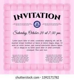Pink Vintage invitation template. With complex linear background. Beauty design. Detailed. 