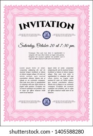 Pink Vintage invitation template. Complex background. Artistry design. Detailed. 