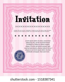 Pink Vintage invitation template. Complex background. Customizable, Easy to edit and change colors. Cordial design. 