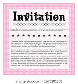 Pink Vintage invitation template. With complex linear background. Good design. Vector illustration. 