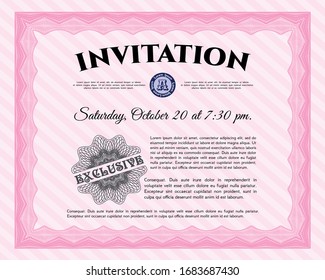 Pink Vintage invitation template. Complex background. Vector illustration. Artistry design. 