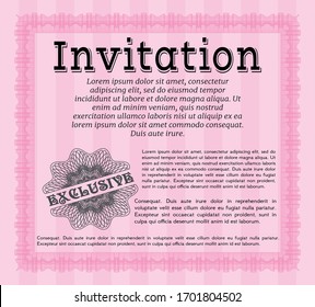 Plantilla de invitación de época rosa. Fondo complejo. Bonito diseño. Ilustración vectorial. 
