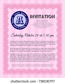 Pink Vintage invitation template. With complex linear background. Customizable, Easy to edit and change colors. Good design. 