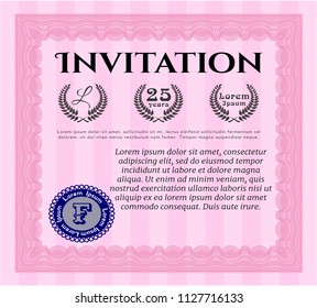 Pink Vintage invitation template. Cordial design. With background. Vector illustration. 