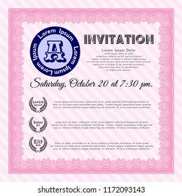 Pink Vintage invitation template. Cordial design. Detailed. With quality background. 