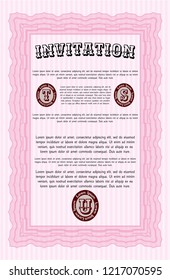 Pink Vintage invitation template. Cordial design. With linear background. Customizable, Easy to edit and change colors. 