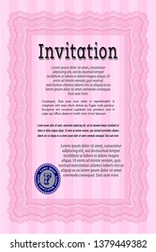 Pink Vintage invitation template. Cordial design. Printer friendly. Detailed. 