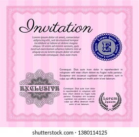 Pink Vintage invitation template. Cordial design. Vector illustration. Easy to print. 