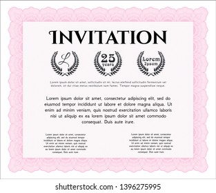 Pink Vintage invitation template. Cordial design. Vector illustration. With complex background. 