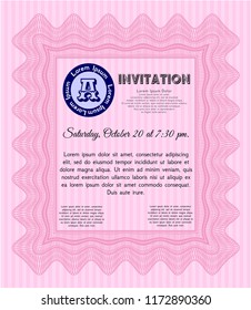 Pink Vintage invitation template. Customizable, Easy to edit and change colors. With great quality guilloche pattern. Sophisticated design. 