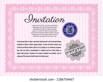 Pink Vintage invitation template. Customizable, Easy to edit and change colors. With background. Excellent design. 