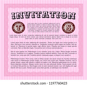 Pink Vintage invitation template. Customizable, Easy to edit and change colors. Complex background. Artistry design. 