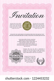 Pink Vintage invitation template. Customizable, Easy to edit and change colors. With linear background. Cordial design. 