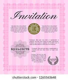 Pink Vintage invitation template. Customizable, Easy to edit and change colors. With great quality guilloche pattern. Money style design. 