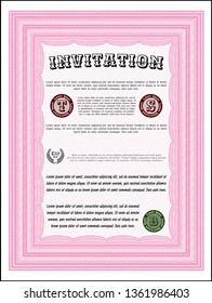 Pink Vintage invitation template. Customizable, Easy to edit and change colors. With linear background. Artistry design. 