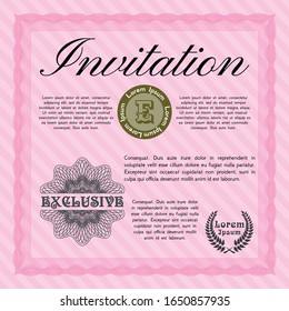 Pink Vintage invitation template. Customizable, Easy to edit and change colors. Printer friendly. Money Pattern. 