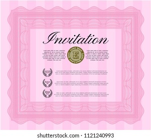 Pink Vintage invitation template. Detailed. With great quality guilloche pattern. Beauty design. 